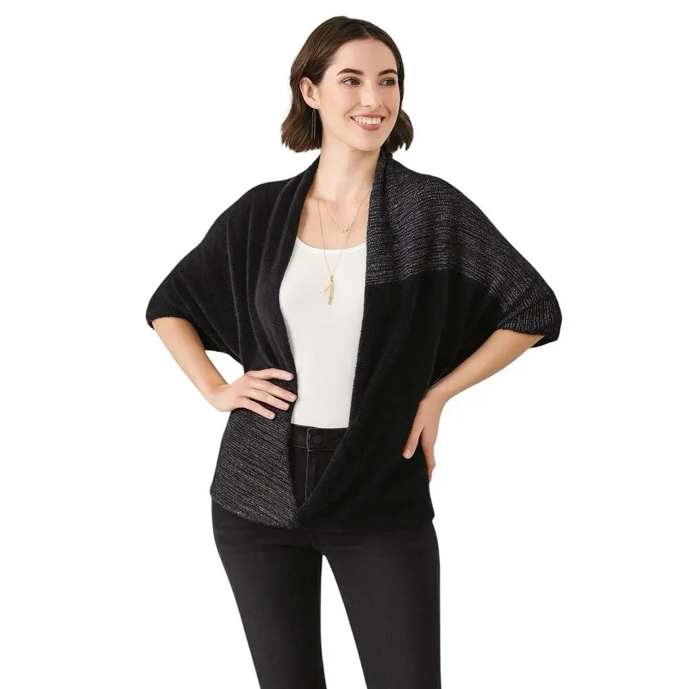 Stella & Dot Kaci Versatile 2-in-1 Scarf Wrap Knit Soft Black Metallic